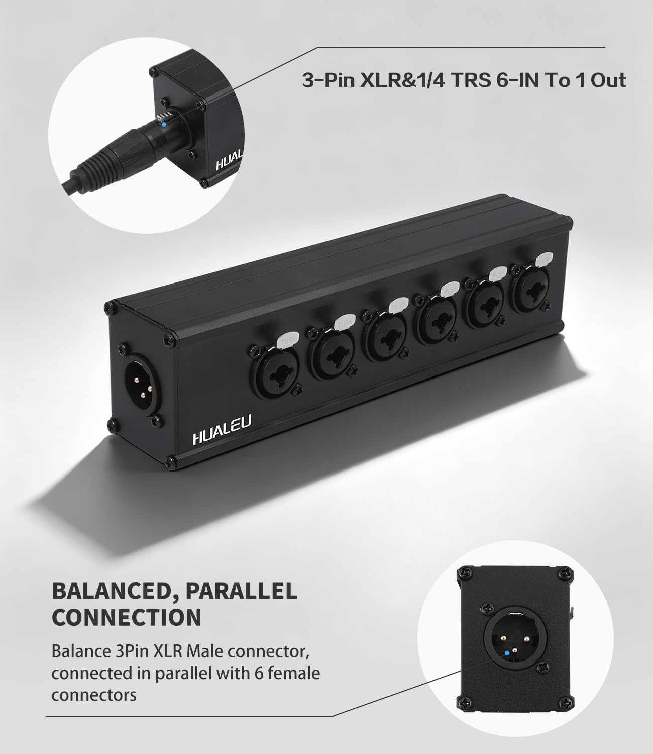 3-poliger XLR- und 1/4-TRS-Splitter, 6-Buchse auf 1 XLR-Stecker, 6-Wege-XLR-Six-Eingang und 1-Ausgang-Parallelanschlussadapter, vier Mikrofoneingänge umgewandelt in einen Ausgang, 15,2 cm auf 1
