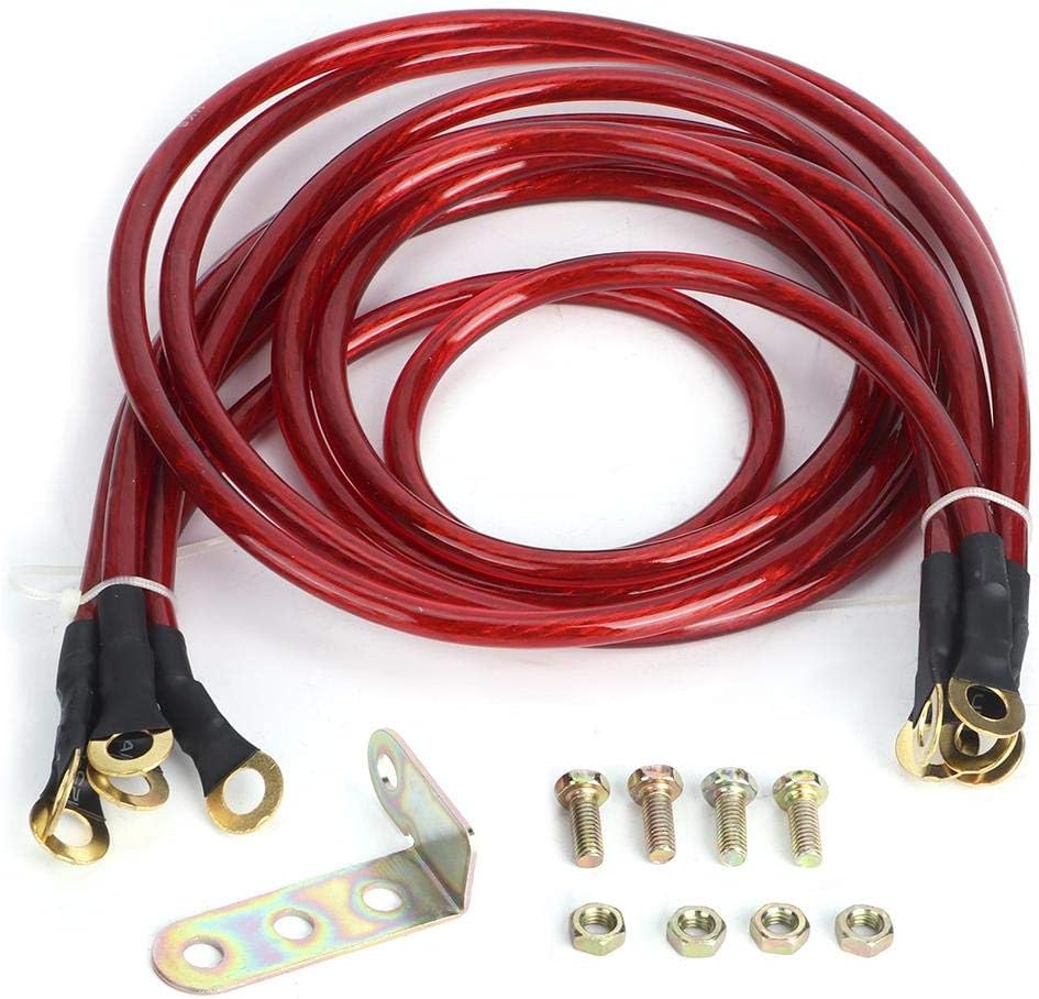 Amazon 車のアース線 Akozon ユニバーサル5ポイント強化アースケーブルシステムキットの変更 赤 バッテリーケーブル 車 バイク