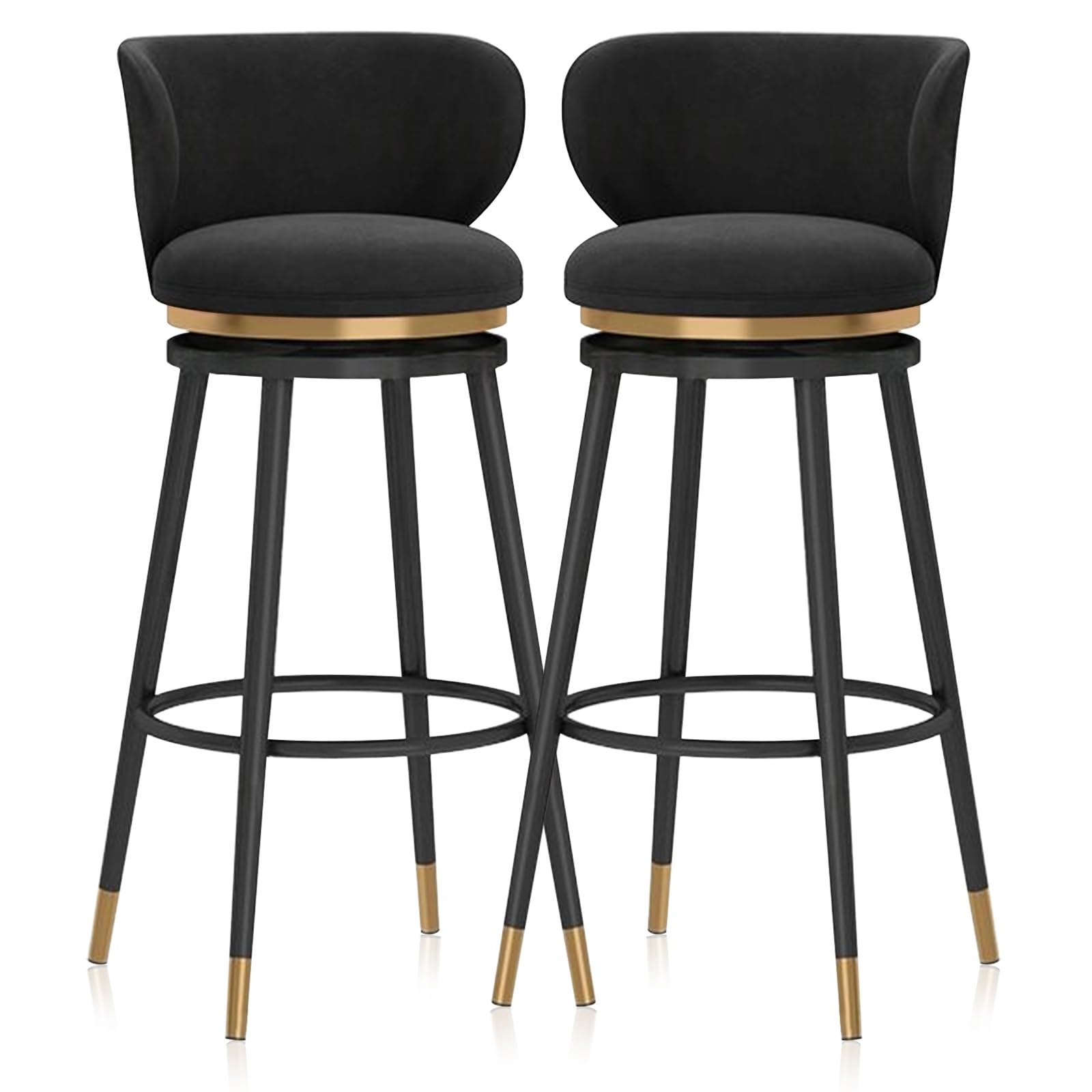 Tabourets de bar velours noir haut de gamme avec dossier et structure en métal robuste