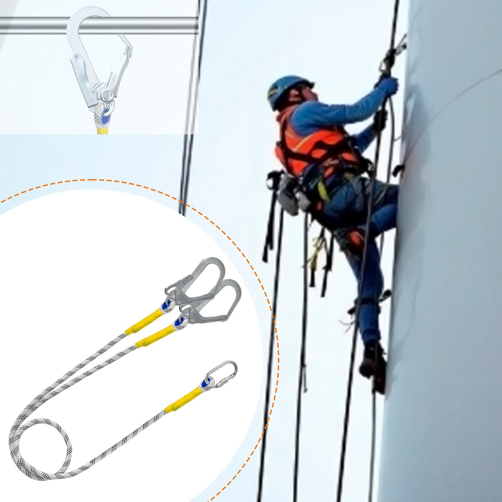 Cinturón con Mosquetón para Arnés de con Protección Contra Caídas, Diseñado para Electricistas Que Trabajan en de Construcción, Gancho Doble