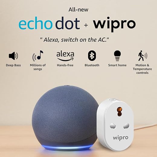 Amazon Echo Dot (5th Gen, Blue) Combo with Wipro 16A Smart Plug