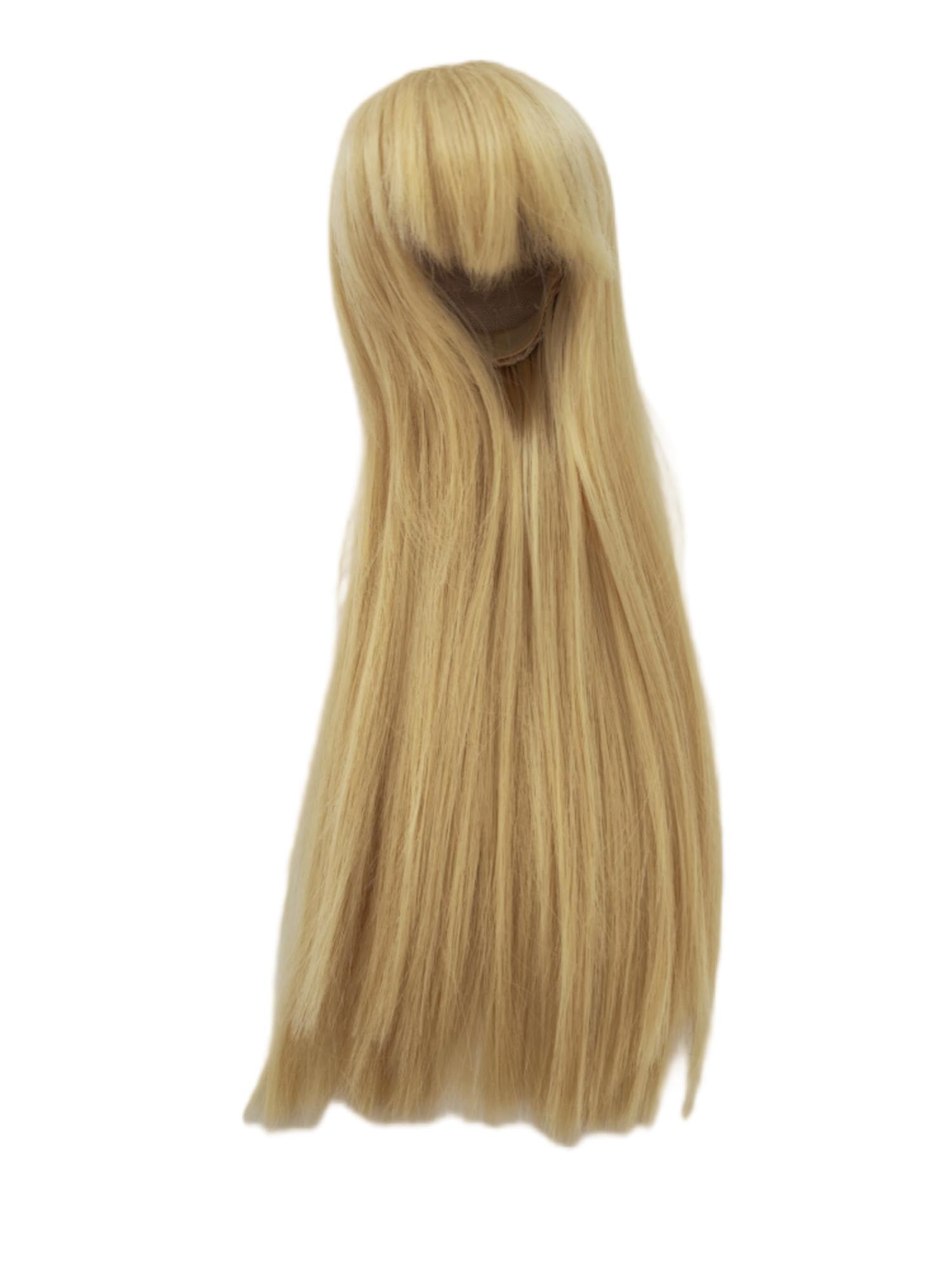 1/4 bjd sd Wig Head Circumference 7-8inch(18-19cm) high Temperature Fiber Diagonal Bangs Long Straight Golden Hair