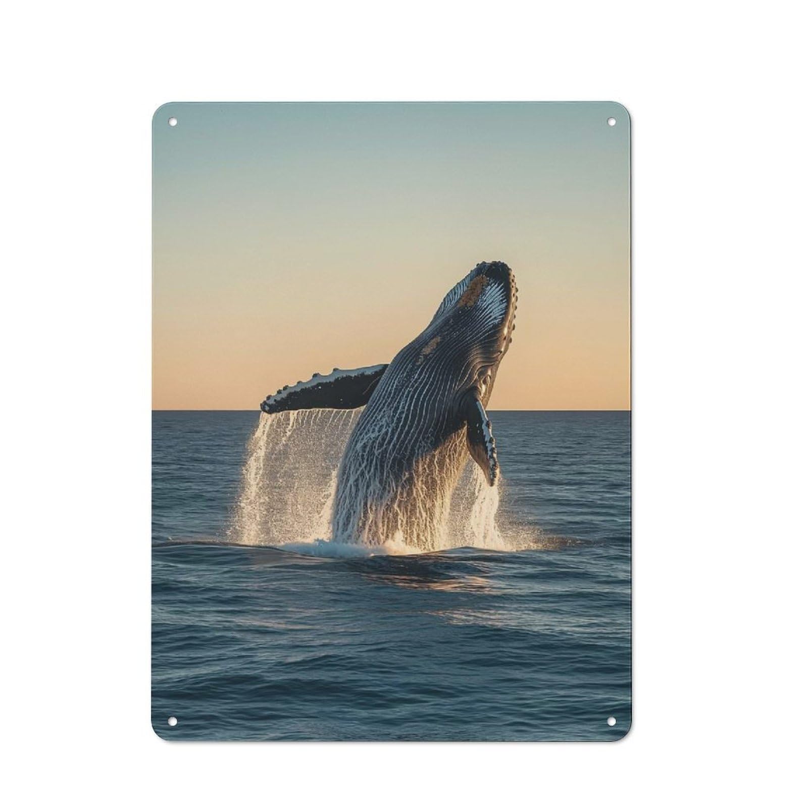 Junmoney Humpback Whale Breaching Rustic Metal Wall Sign 40X30cm For Café Or Restaurant, Gift Idea At Christmas For Café Owners And Decorators