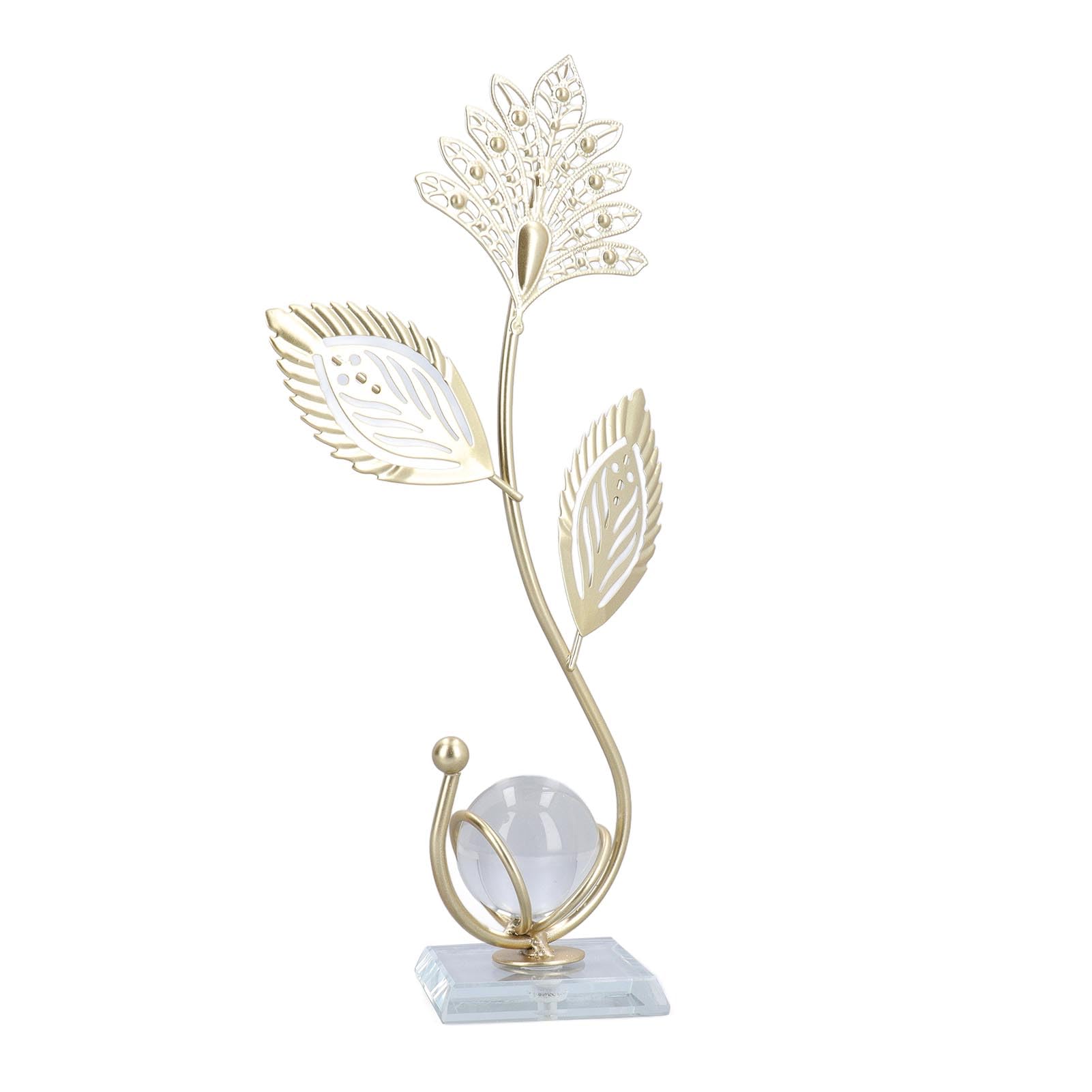 OPPWONG Crystal Ball, Metal Leaf Crystal Ball Ornament Decorative Balls for Bowls Decorative Balls Iron Leaf Crystal Ball Decor Decorative for Dining Room Living Room Office Centerpiece, Type 2