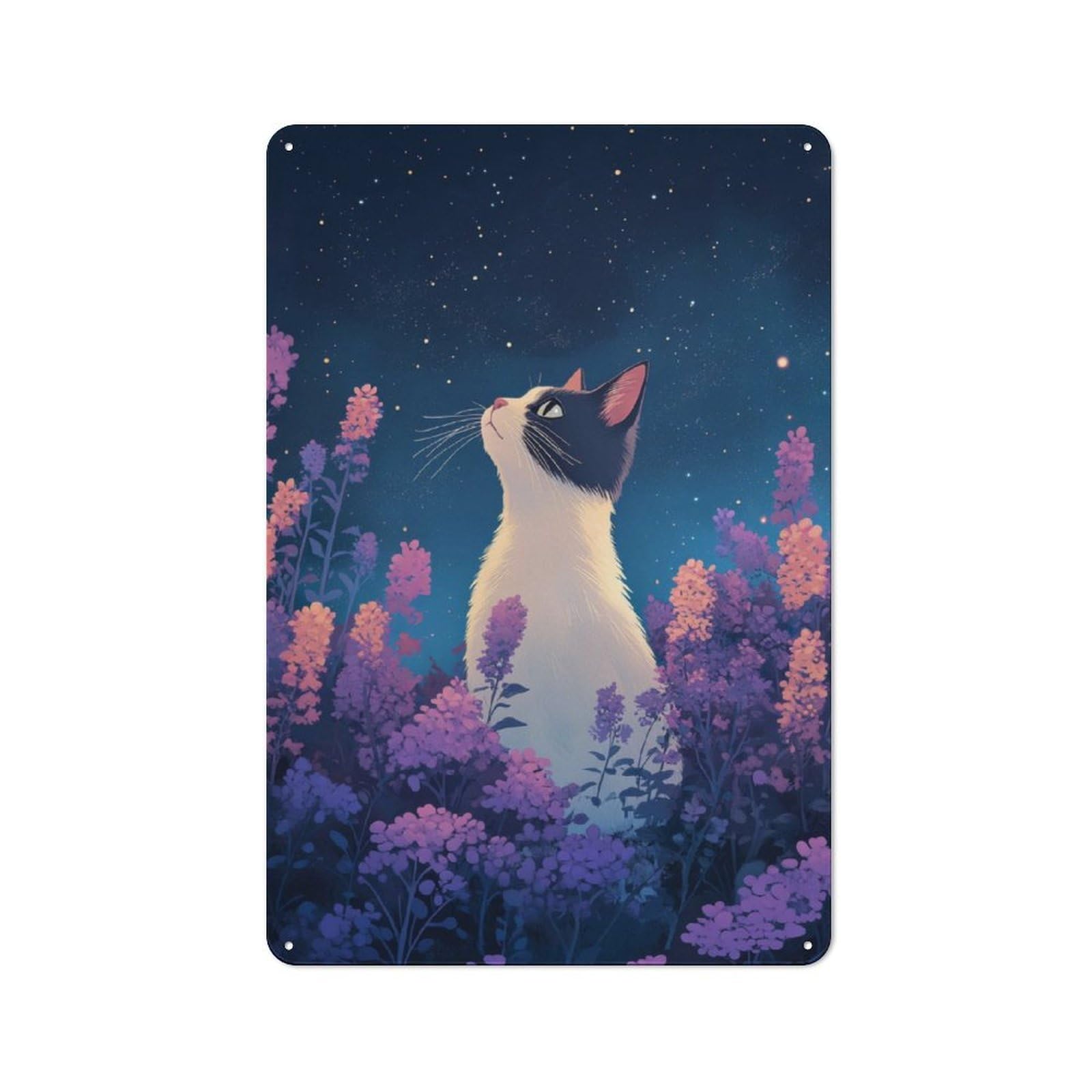 Junmoney Cat Gazing At Stars Old Style Metal Sign 30X20cm, Bar Wall Plaque For Diner, Restaurant, Shed Or Kitchen