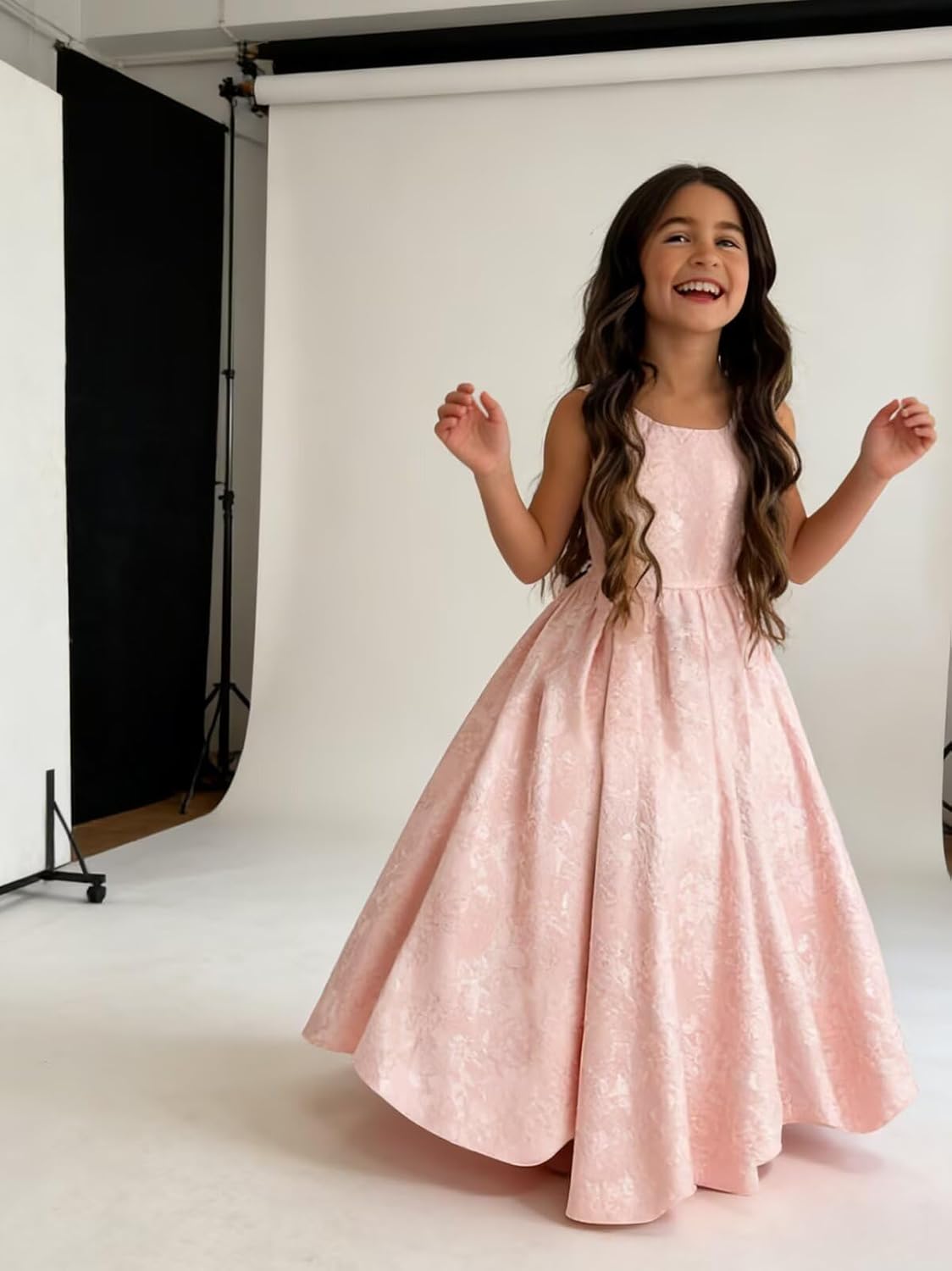 Satin Jacquard Bow Flower Girl Dress for Wedding Elegant A-Line Formal Ball Princess First Communion Dresses