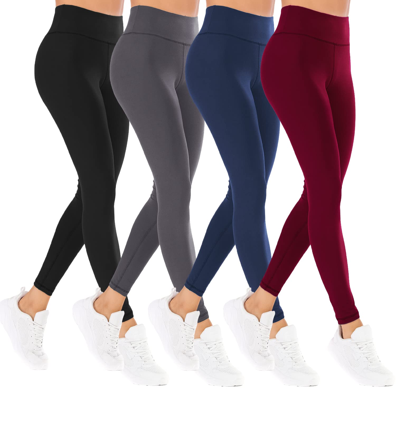 Photo 1 of NORMOV High Waisted Leggings for Women, Workout Soft Tummy Control Yoga Pants Medium 4packs(black+dark Grey+navy Blue+wine)