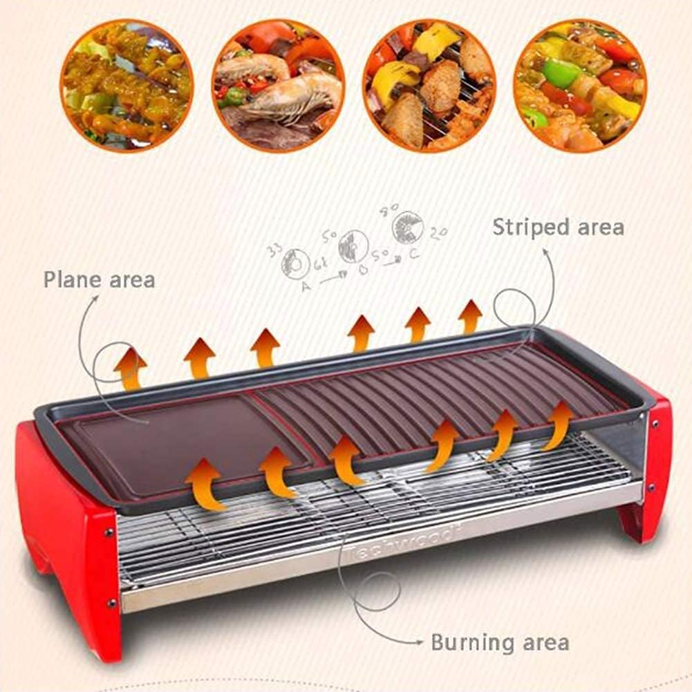 Barbecue Grill 1800W Indoor Smokeless Grill Double Layer Household Electric Baking Pan Healthy Non-Stick Material 360° Gyro Heating Tube 3 Speed Adjustable Temperature Separate Desig
