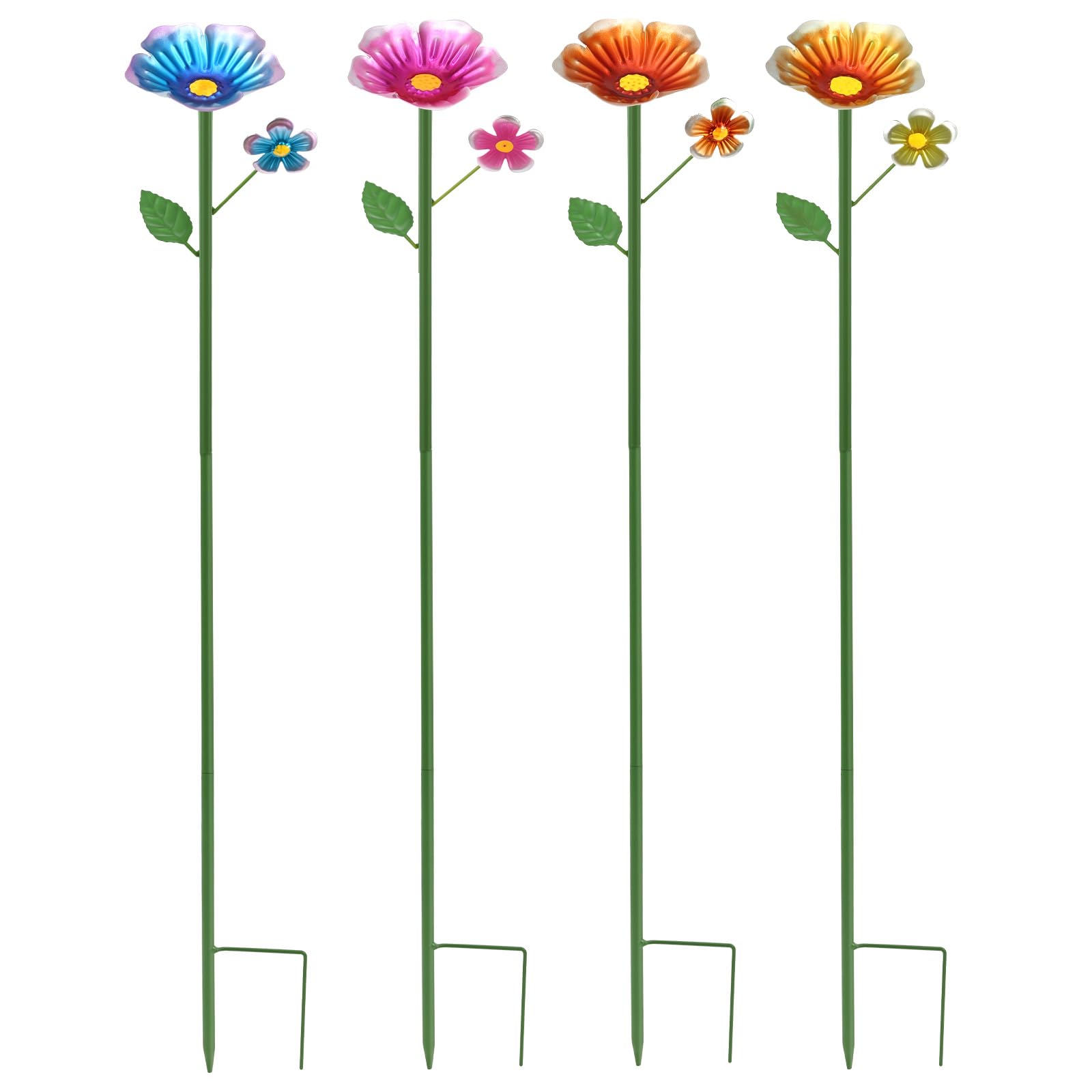 4 Pack Bee Watering Station, Metal Flower Bee Feeder with 20 Glass Marbles & Adjustable Stakes Decorative Butterfly Drinking Station & Insect Waterer for Outdoor Garden Yard & Wildlife Care