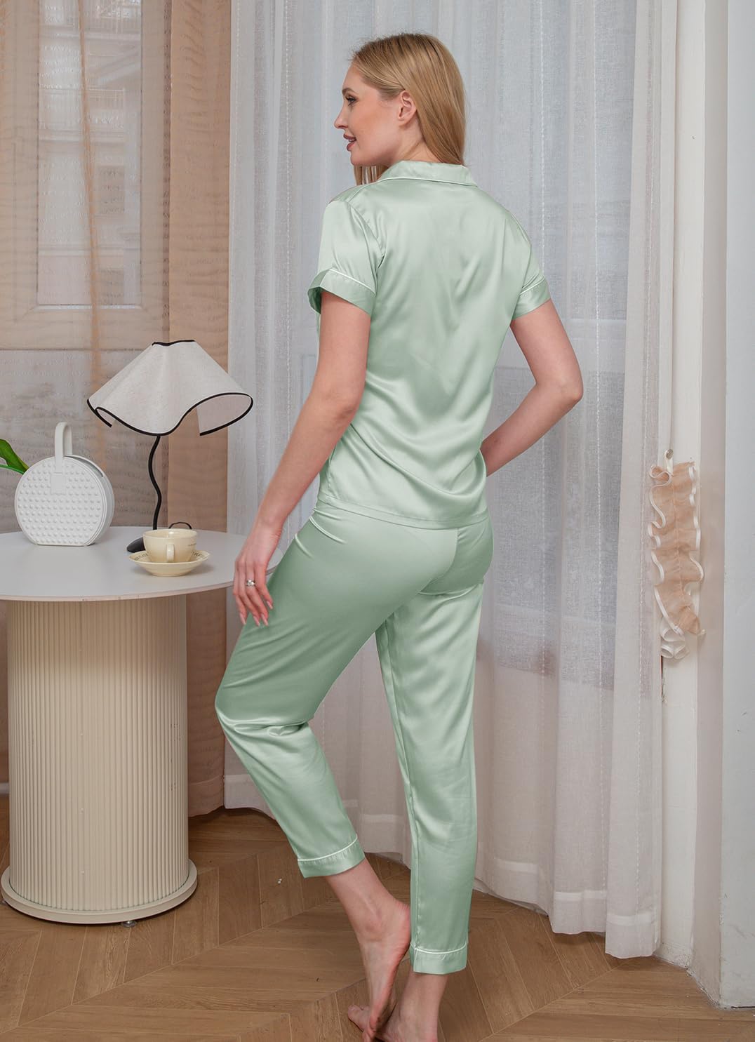 Womens Pajama Sets 3Pcs Silk Satin Pajamas Set XS-2XL Sleepwear Silky Pj Sets Nightwear Pjs Loungewear - Image 3