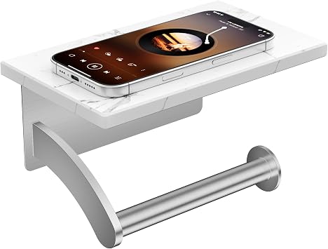 FORIOUS Toilet Paper Holder with Shelf, Natural Marble, Commercial