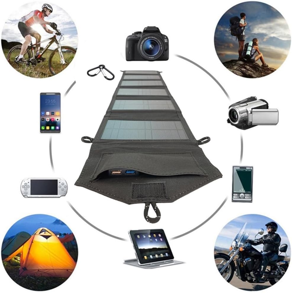 Folding Solar Charger 15W 5V Double USB Outputs Waterproof PET Material for Hiking Biking Travel Power Supply