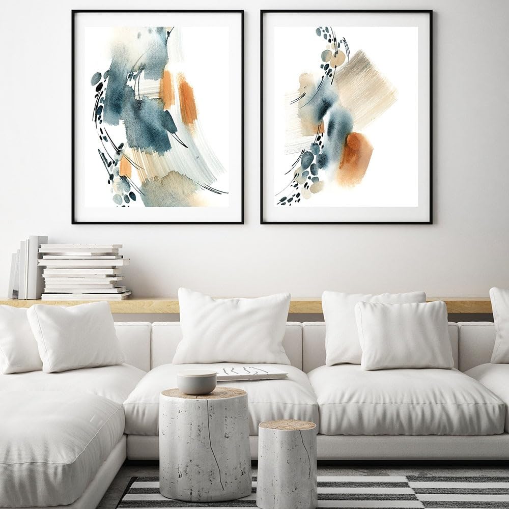 WUHBCZ Pictures,Abstract Blue Rust Watercolor Shape Large Canvas Art Poster Print Wall Picture Painting Modern Nordic Bedroom Office Living Room Decor-40 * 60cm*2PCS (No Frame)