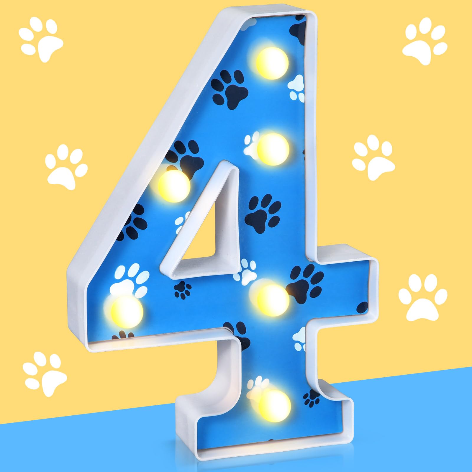 Havawish Blue Paw Dog Birthday Light up Number Sign Dog Birthday Party Decorations for Boy Themed Party Supplies Prop Backdrop Sign, 8.58 Inches(