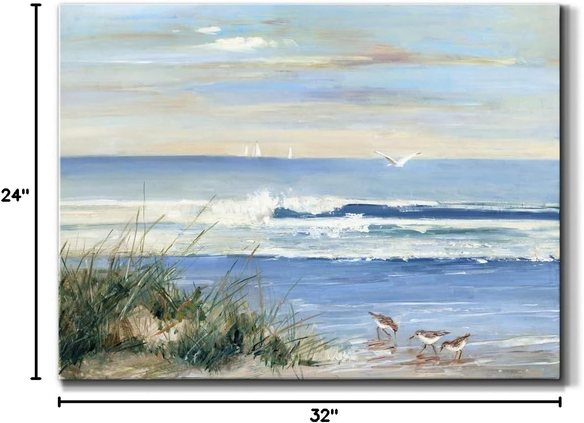 WEXFORD HOME Landscape Picture Canvas Wall Art Print Decoration Painting Ocean Beach Sea Artwork for Living Room Bedroom Office, Ready to Hang, beach combers, 24x32