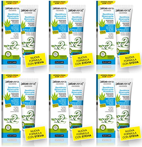 ZUCCARI - LINEA [ALOE VERA]² DENTIFRICIO SBIANCANTE PROTETTIVO 100 ML - anti placca, anti tartaro, alito fresco - [KIT CON SAPONETTA NATURALE QUIZEN IN OMAGGIO] (6 ONFEZIONI)