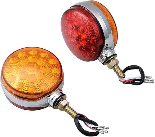 2 piezas Luces LED redondas de 42 LED rojas y ámbar de doble cara impermeables para parada, cola, marcador lateral, señal de giro, pedestal,