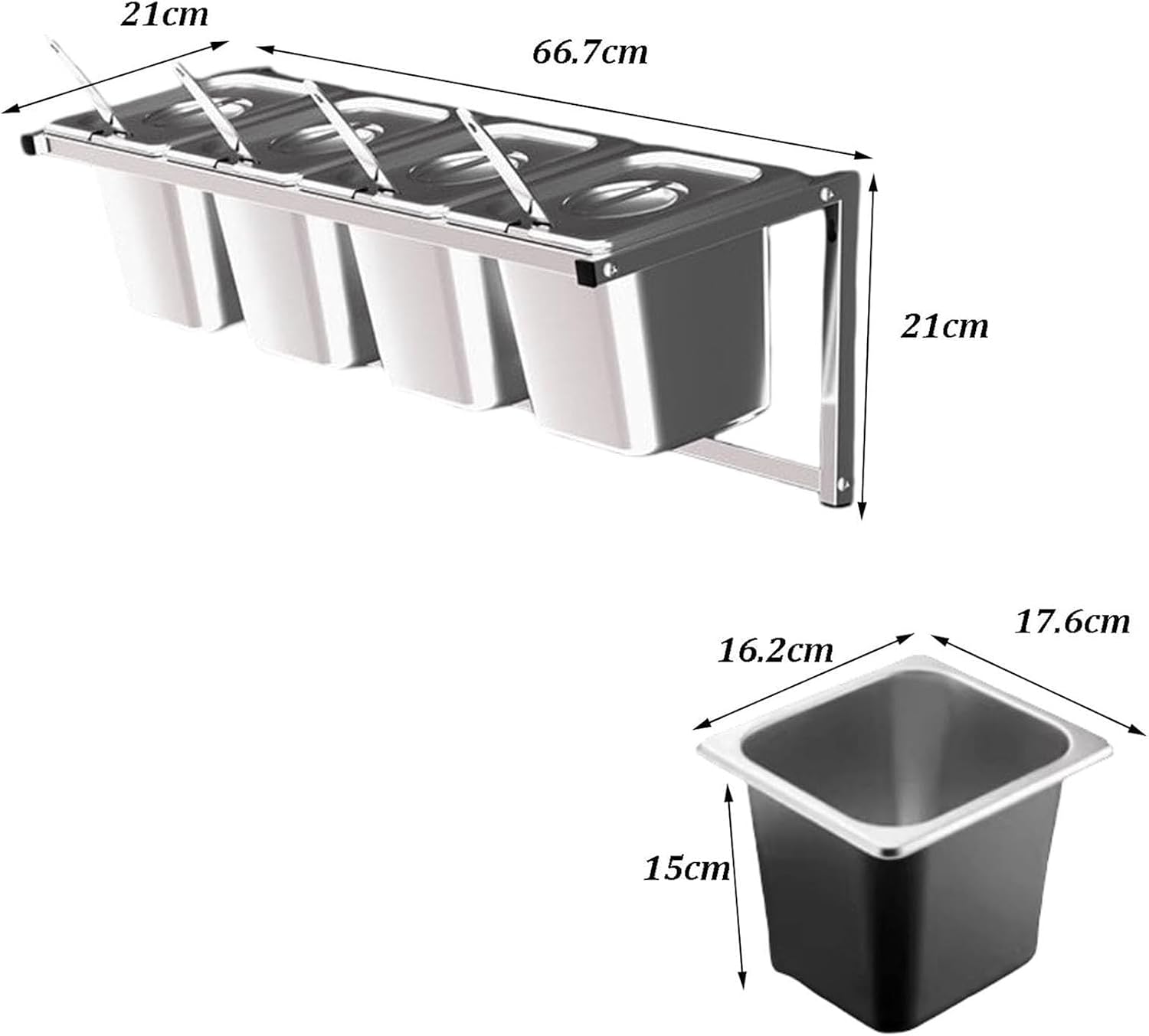 Wall-Mounted Stainless Steel Condiment Dispenser Set - Adjustable Tilt Pizza Topping Station with Lids & Spoons, Removable Buffet Containers for Sauces, Fruits & Ingredients - Ideal for Restauran...