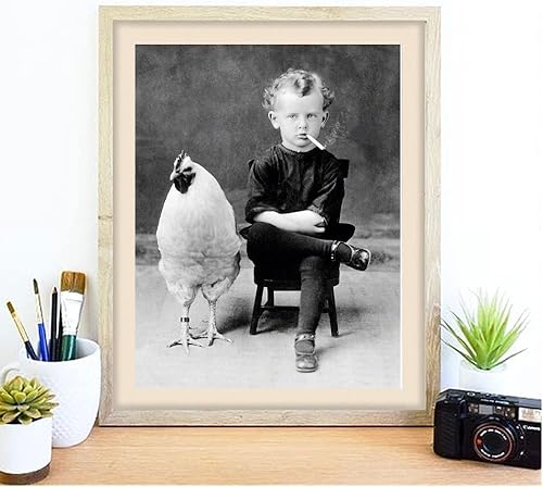 Miniatura 4 de Póster con estampado de cigarrillos para fumar con gallo, de niño con pollo, cuadros de decoración de pared (sin marcocon marco (sin marco, 12 x 16