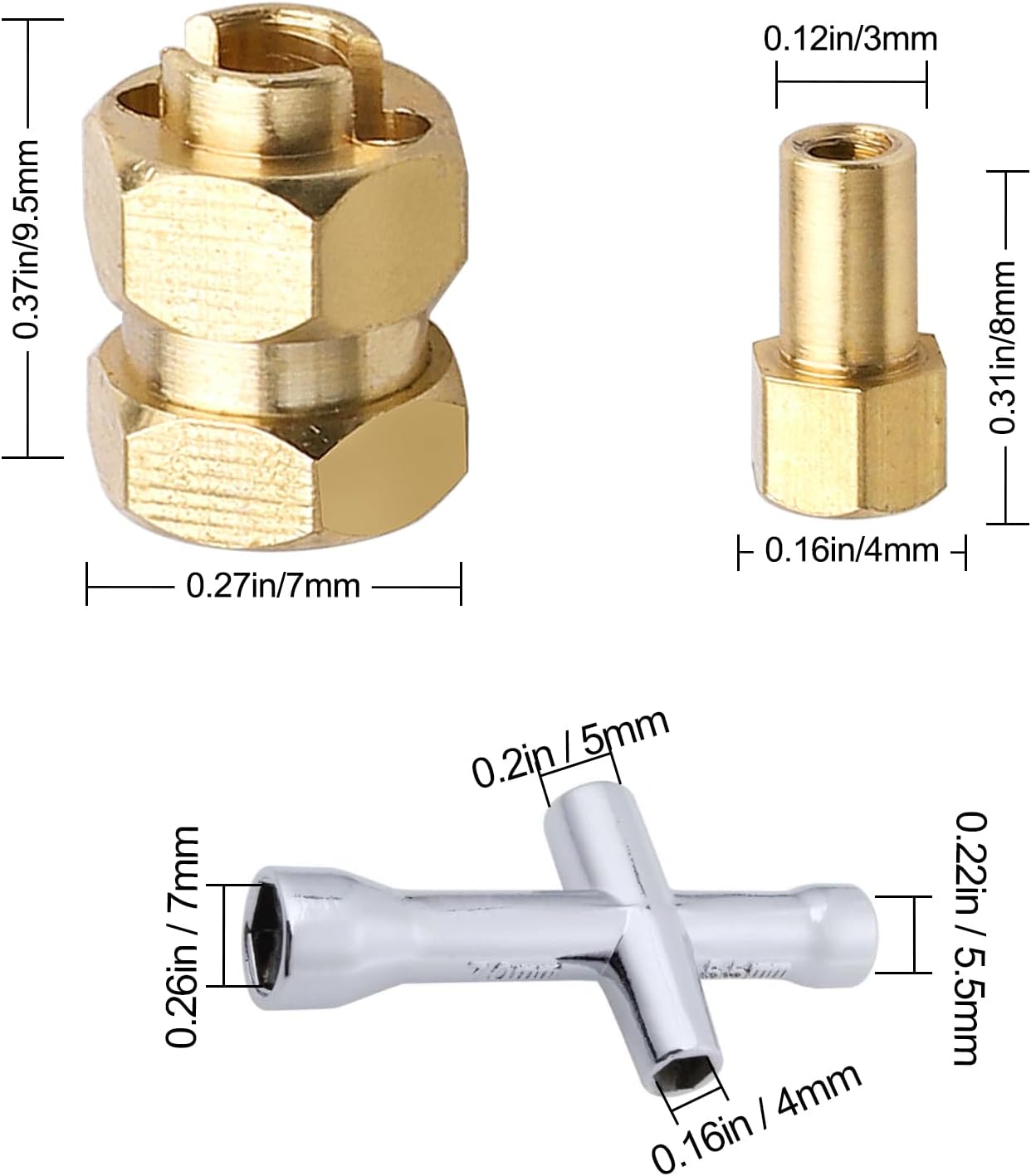 Hobbypark Brass SCX24 Extended Wheel Hubs 7mm Wheel Hex Wheel Spacers for Axial SCX24 Gladiator Chevrolet C10 Deadbolt Wrangler JLU B17 Betty Bronco Upgrades Parts