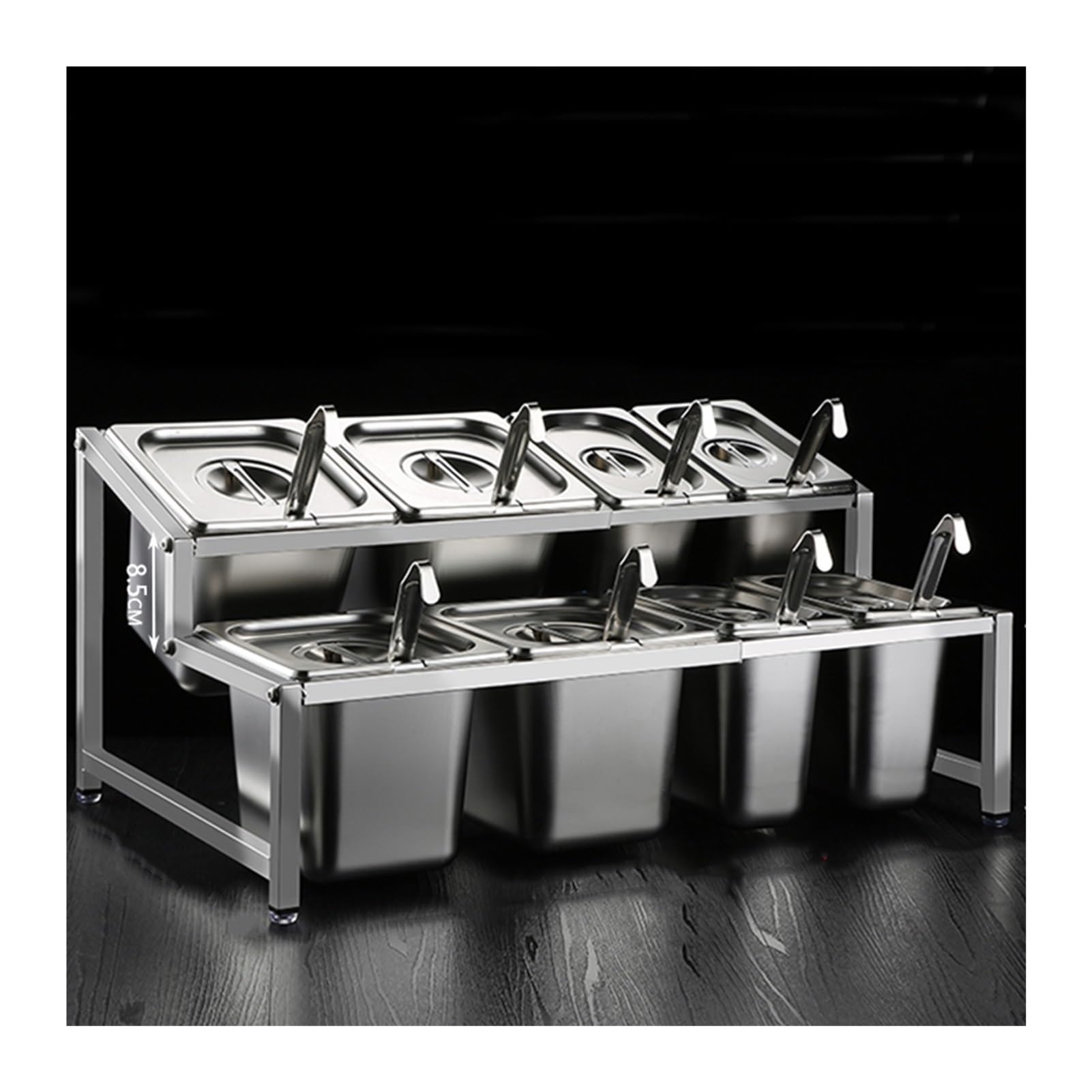 WDSOPK Expandable Spice Rack Organizer Shelf, Stainless Steel Inclined Commercial Condiment Racks For Kitchen Bar Restaurants, Seasoning Sauce Salad Jam Ingredients Container (58x35x27.5cm(A))
