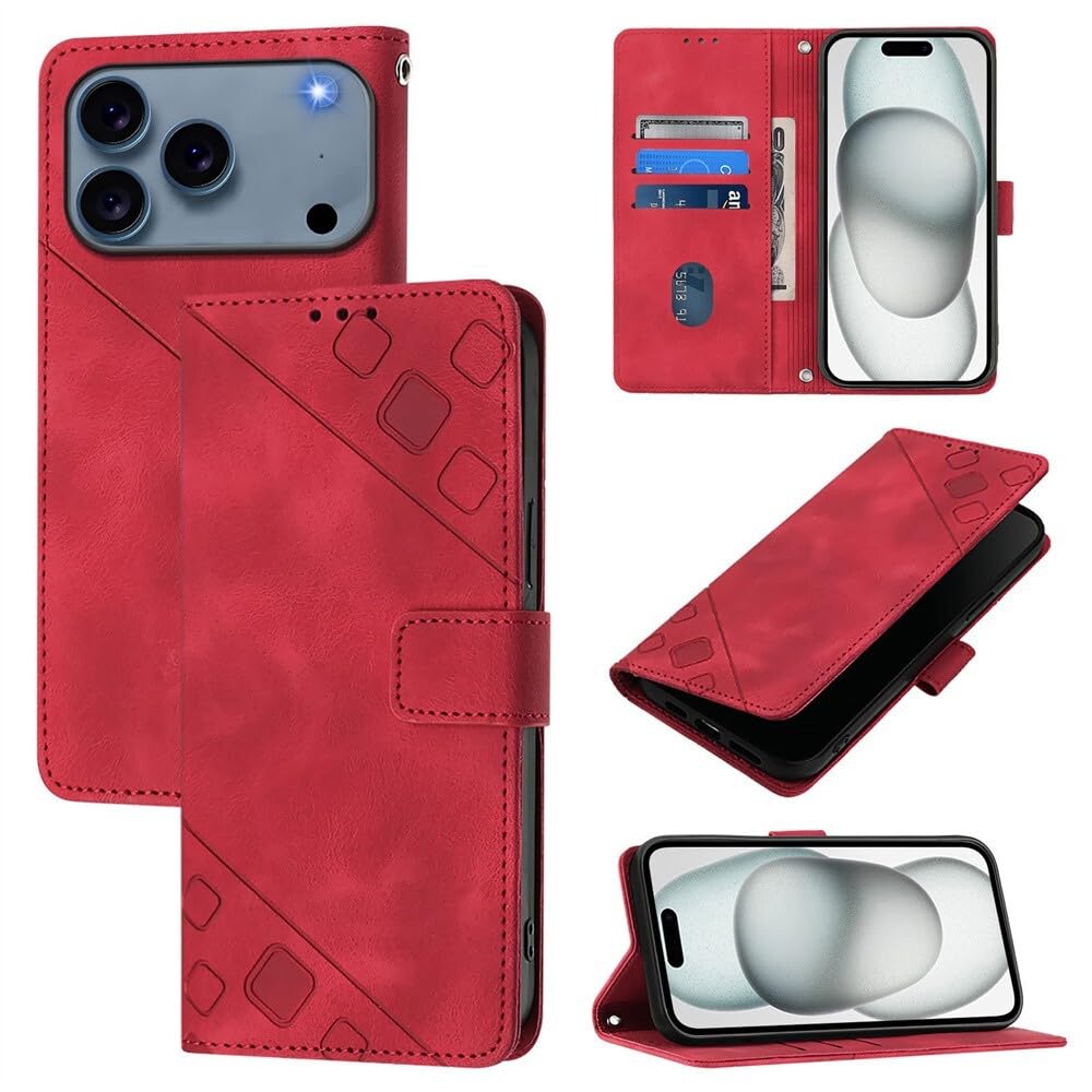 Étui compatible iPhone 16 Pro rouge étui portefeuille à rabat - 6