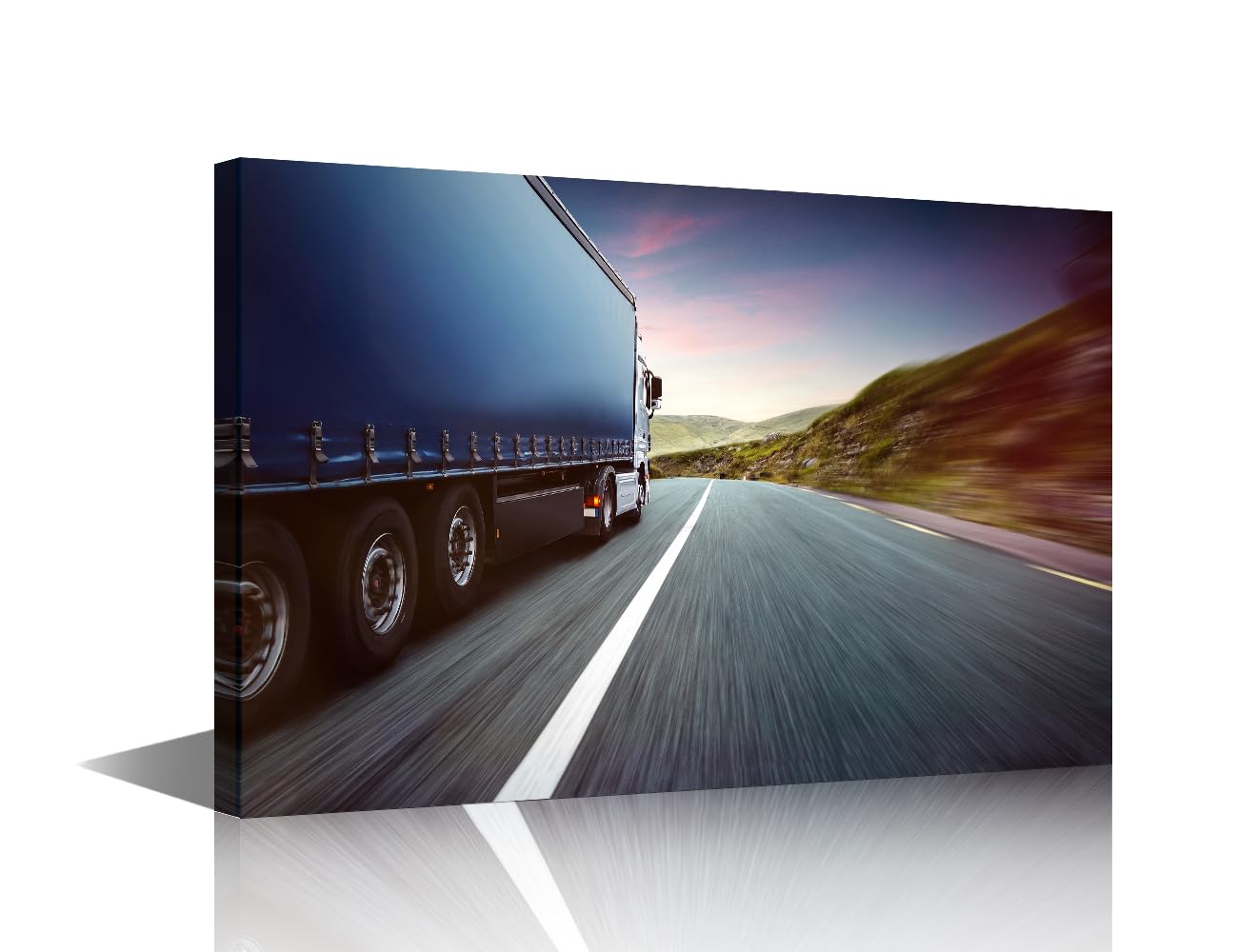 TISHIRON 1 Panel Framed Wall Art Truck and Skyline Posters and Prints for Bedroom Living Room Wall Decoratio, Truck Logistics Transport Artwork Gallery-Wrapped Ready to Hang, 18" Wx12 H