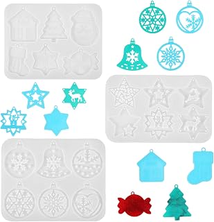 18 Pcs Christmas Resin Molds, Christmas Silicone Molds Ornaments, Snowflake Xmas Tree Tealight Silicone Epoxy Uv Resin Molds for Craft, Small Votive Candle Mold DIY Keychain Mold Photo Decorations