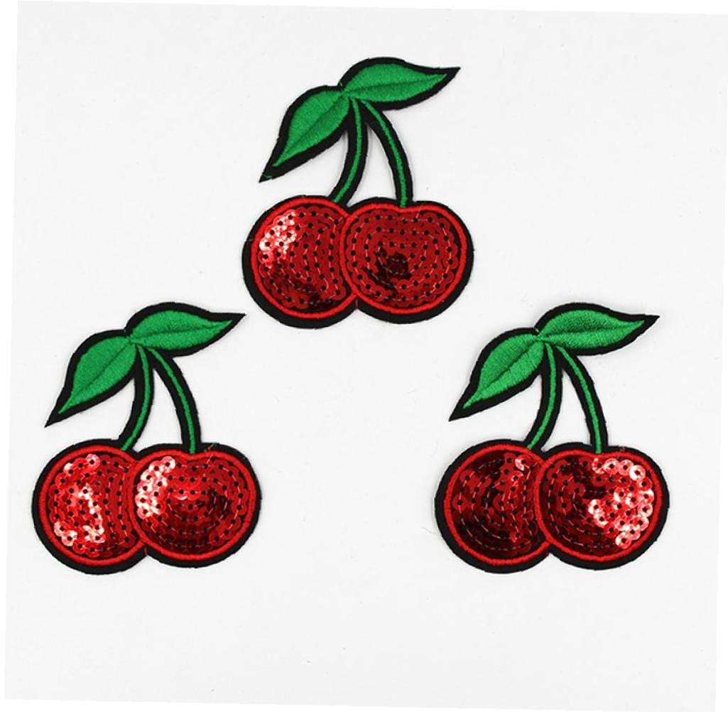 Bontannd 10pcs Cherry Sequins Embroidered Patches Fruit Iron on Patch Sew on Applique Motif Badge for Garment Stickers