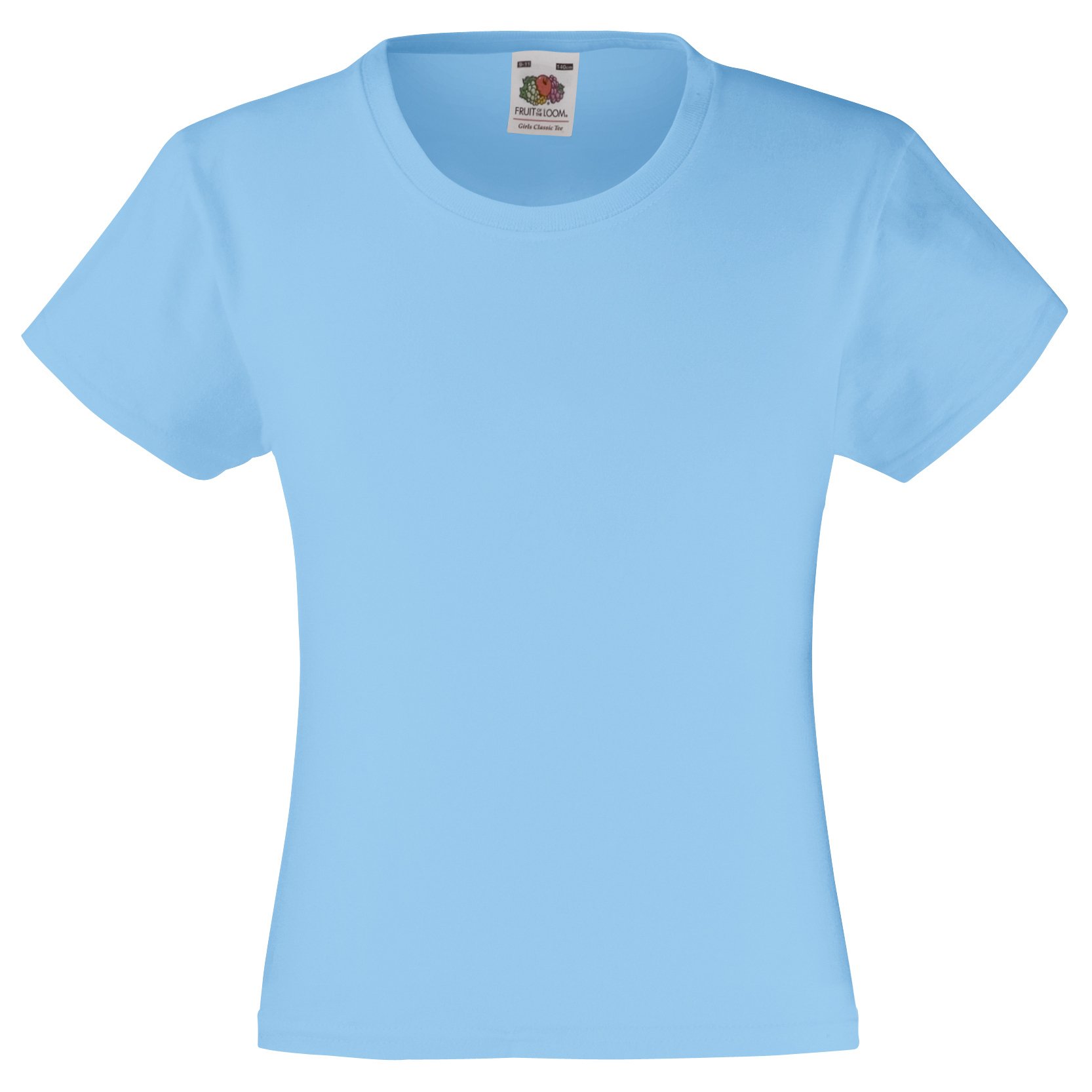 Fruit of the Loom Girl's Valueweight T Shirt, Sky Blue, 7-8 Years UK