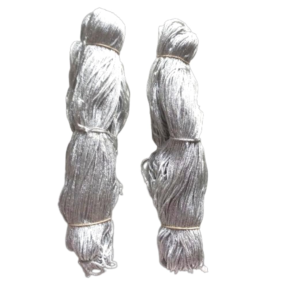 Shinning Jari Knitting Yarn, Crochet Yarn, Threads for Crochet Projects and Applique, Hand Bags, Making Lace Trim Set of 2 (Silver)