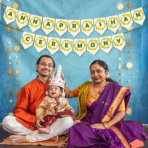 Image of Party Propz Floral Design Shubh Annaprashan Banner - 1 Pc Baby Rice Ceremony Decorations Items | Rice Ceremony Banner (Cardstock)