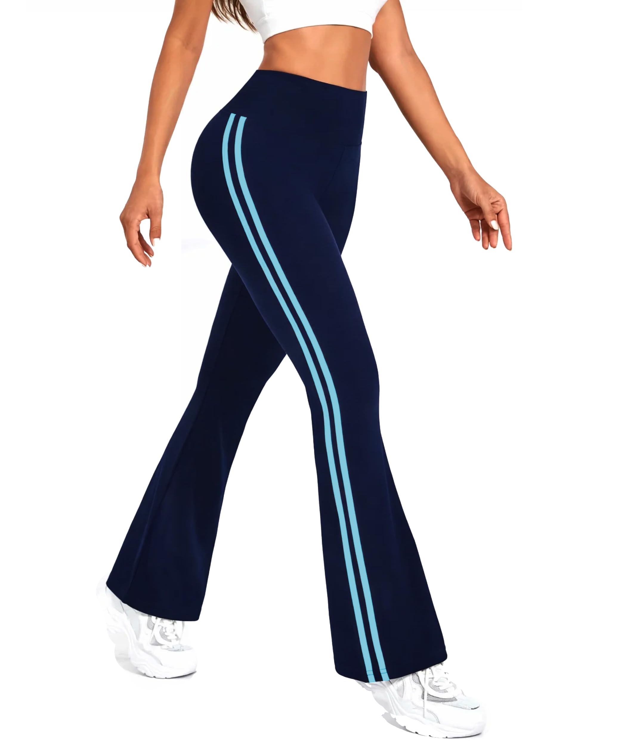 Khwaish Women High Waist Flared Yoga Pants with Side Stripe | Stretchable Bootcut Workout Leggings | Gym, Yoga, Running & Casual Wear Track Pants-image-23