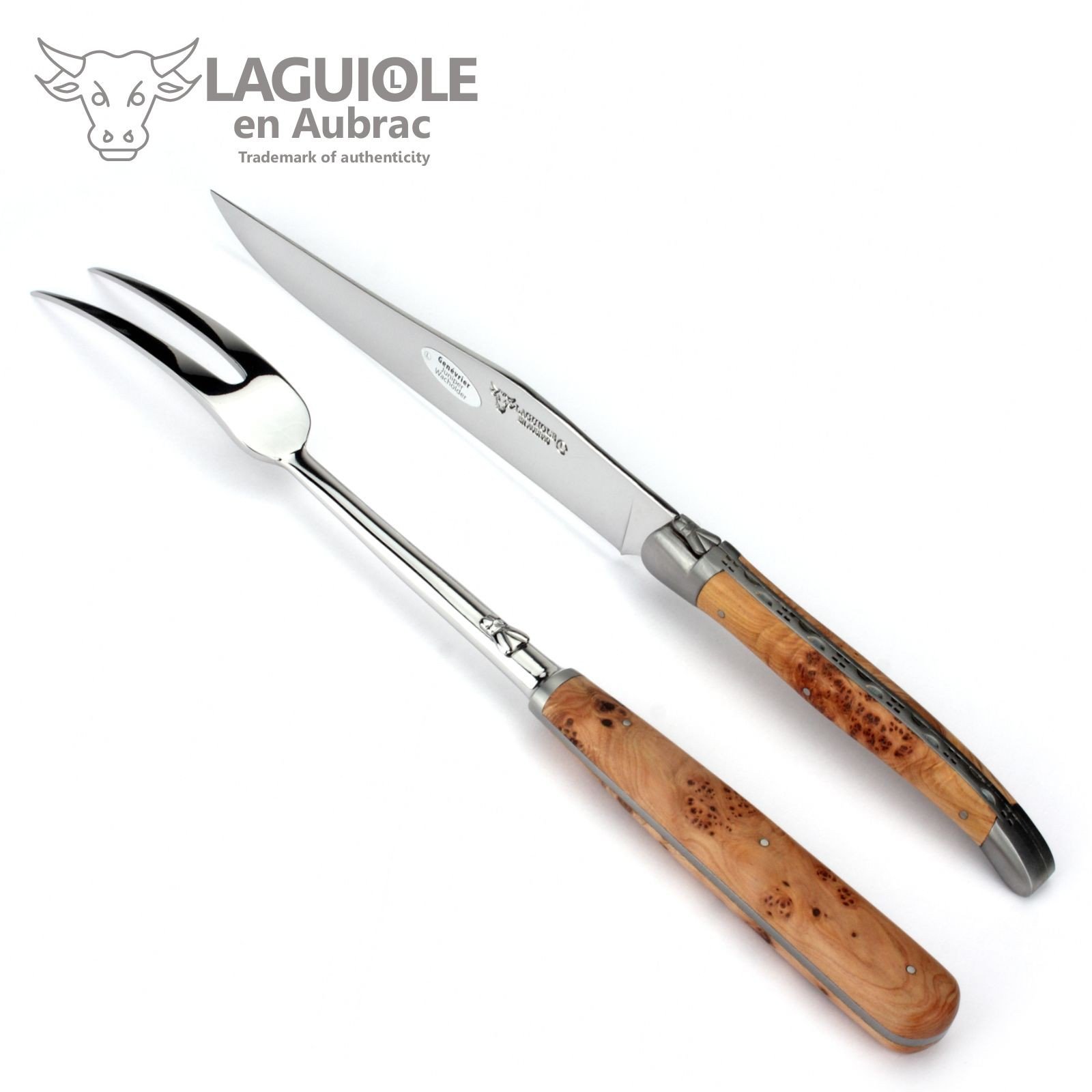 Laguiole en Aubrac Tranchierbesteck mit Griffschalen aus Wacholder - Vorlegebesteck Frankreich