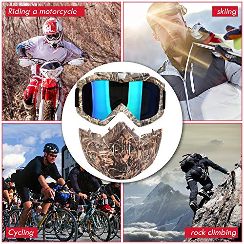 PiscatorZone Motorcycle Goggles Mask CS/Paintball/Skiing/Riding/Cycling/Halloween/Costume Ball-UV Proof Windproof Anti-Fog Protective Detachable Adjustable Tactical Glasses