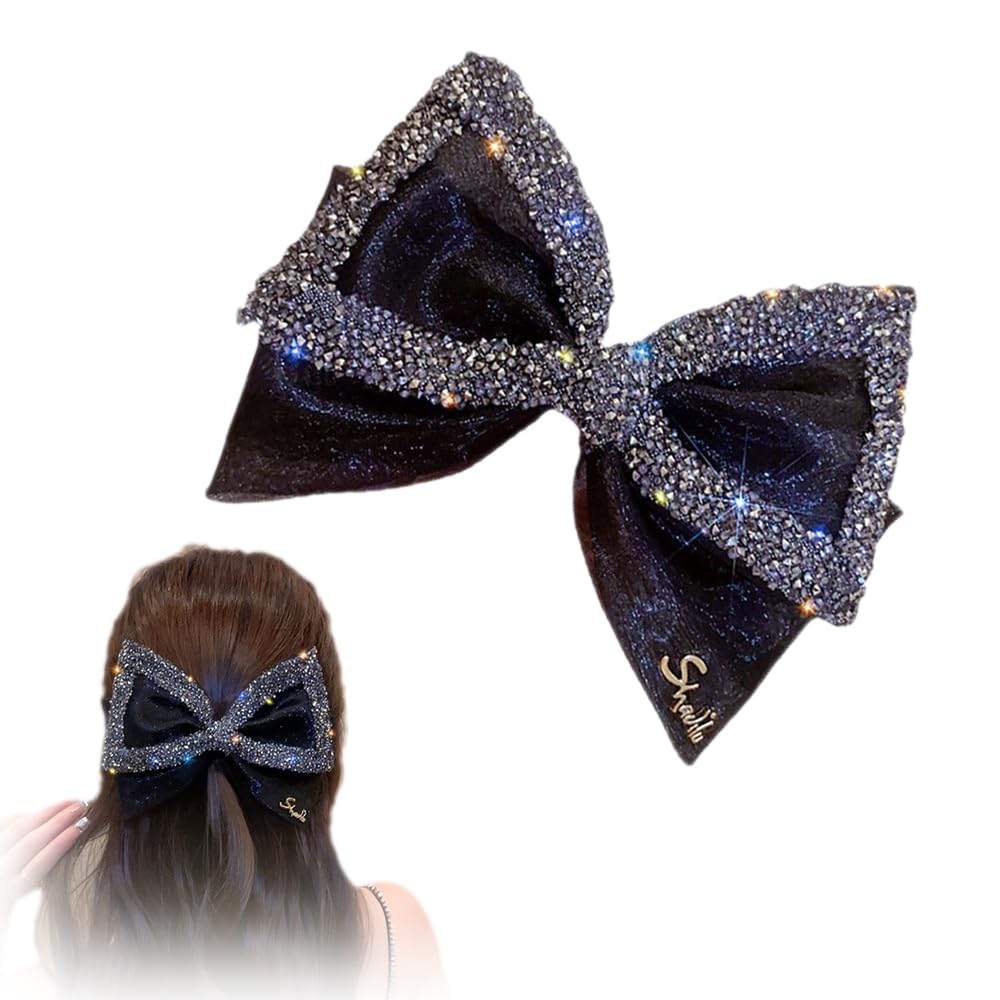Large Black Butterfly Hair Clips, Sparkly Bow Hair Barrette Bow knot Hair Clip French Design Hair Styling Accessories for Women Girls Bridal Bridesmaid Bow Party Decoration