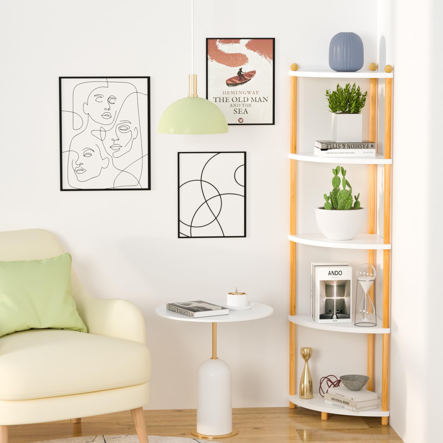 EstanterÍa de Esquina de 5 Estantes, Estanteria Esquinera de Madera, Estante Abierto para Cocina Sala de Estar Dormitorio Espacios pequeños Pasillo Oficina