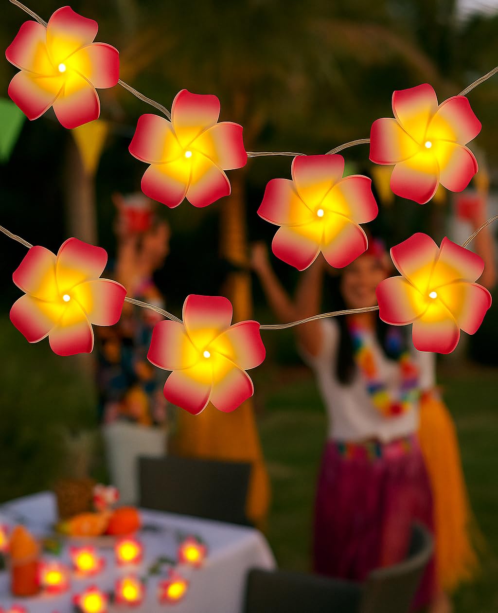 Gzero Frangipani - Striscia di luci LED hawaiana in schiuma artificiale, alimentazione a batteria, per matrimoni, feste in spiaggia 2 set Pink Flowers