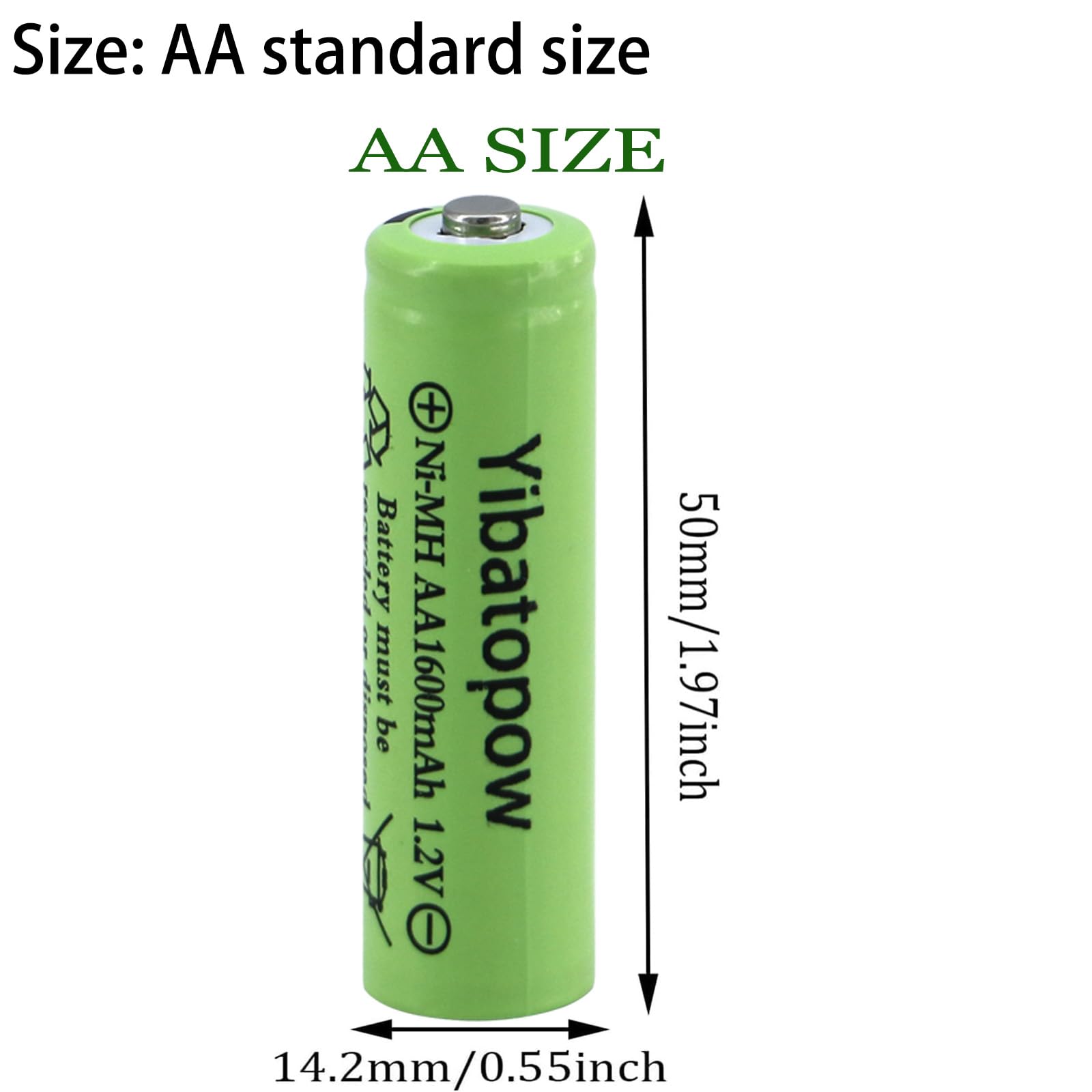 Yibatopow 16 Packs 1.2V Ni-MH AA 1600 mAh High Performance Rechargeable Batteries, High Capacity Double A Pre-Charged Solar Rechargeable Battery for Solar Light Replacement Electronic Toys