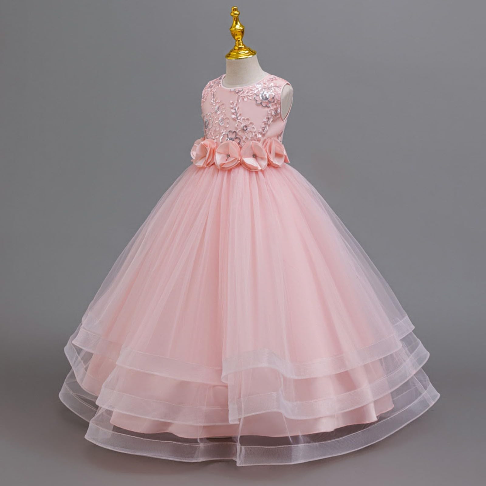 Vestido sin Mangas con Bordado Floral para niñas, Ideal Bodas, Fiestas de cumpleaños, Punto piqué, Cintura elástica y Ligero, Uso Diario, colección Casual # L