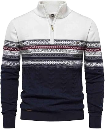 Autumn and Winter Stand up Collar Mens Sweater, Half Zipper Knitted Versatile Quarter Zip Pullover Men