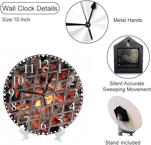 Miniatura 3 de Grill Pit - Reloj de pared de 10 pulgadas, funciona con pilas, carbón llameante, barbacoa, hervidor de agua caliente, reloj moderno silencioso sin