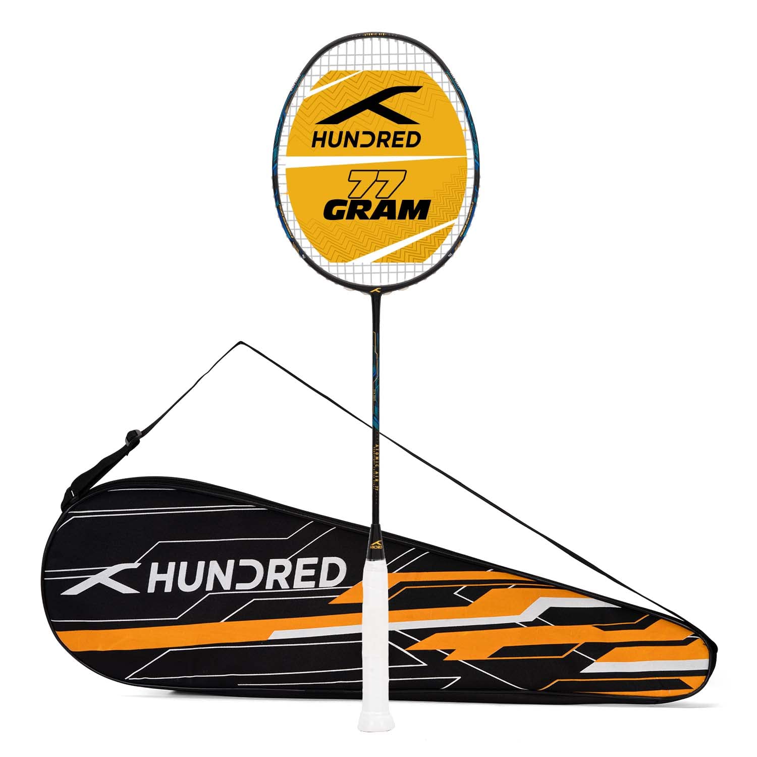 HUNDRED Atomic Air 77 Carbon Fibre Strung Badminton Racket with Full Racket Cover for Intermediate Players