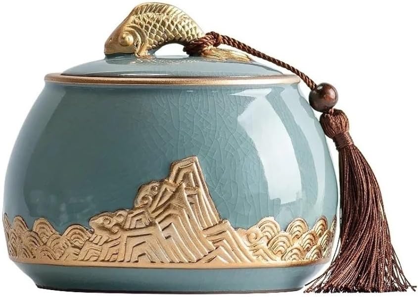 SONGCHAO Sugar Jar Embossed Handmade Tea Storage Jar Kitchen Sealed Storage Jar Ceramic Coffee Candy Jar Loose Tea Storage Container Tea Canister (Color : D)