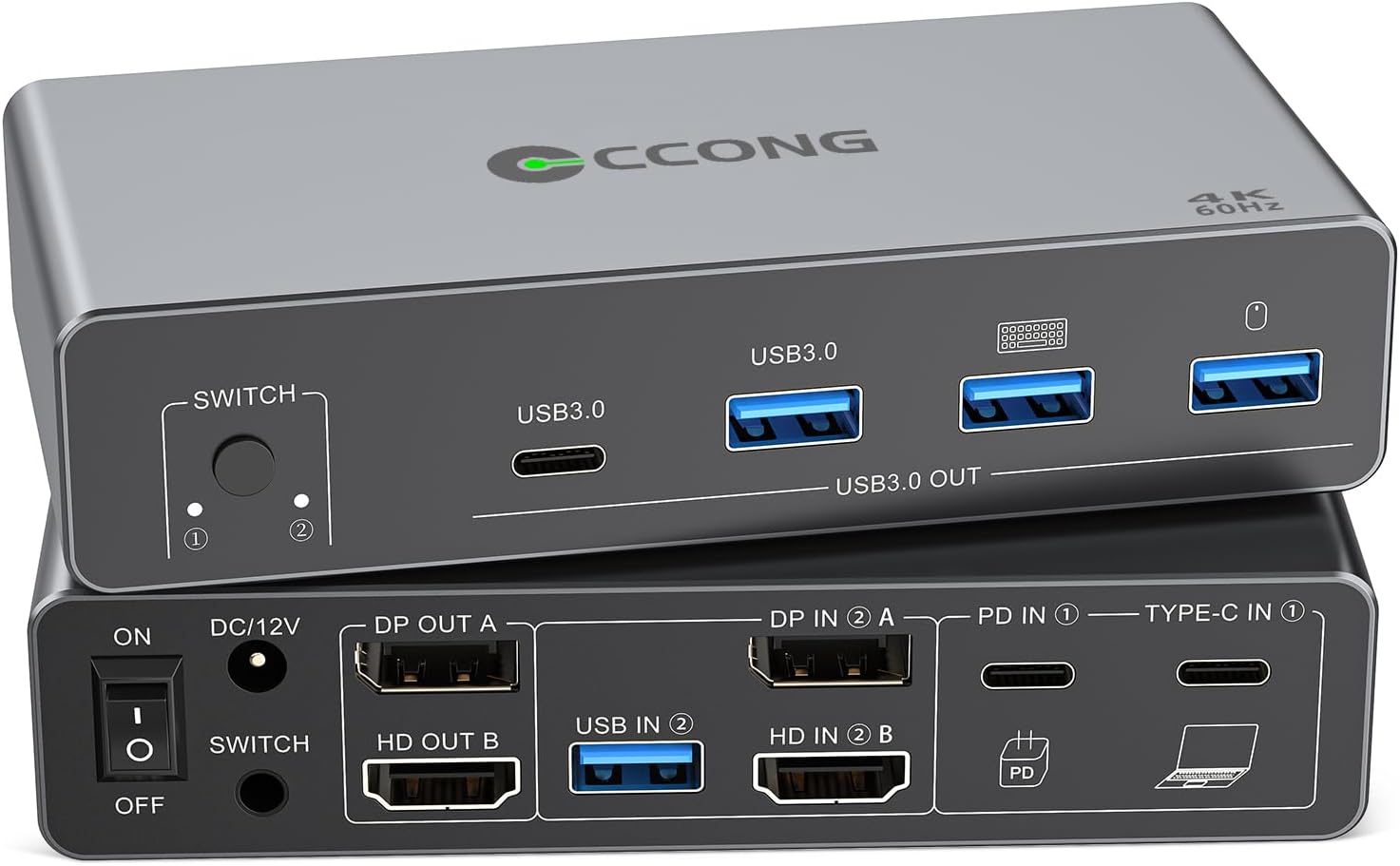 USB C HDMI Displayport KVM Switch 2 Monitors 2 Computers,4K@60HZ Dual Monitors KVM Switches for 2 PC/Laptops Share Mouse Keyboard and 2 Screens,4 USB3.0 Devices,100W PD Port for Laptop