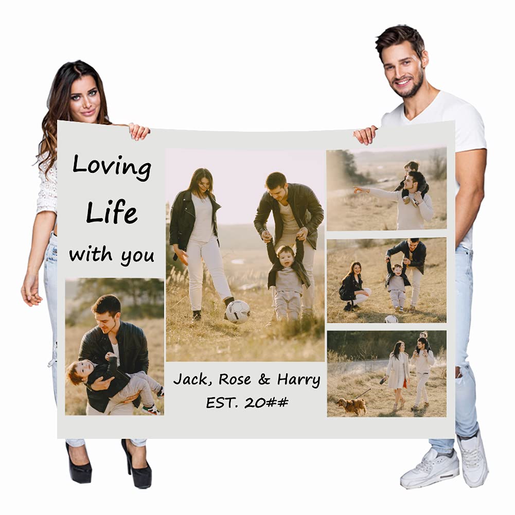 Haisimiery 05 Photos: Style 2 Personalised Photo Fleece Blanket Customized Throw With Picture Birthday Wedding Gift For Adult Baby Pet (05 Photos, Throw 40”X60” (100X150cm))