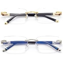 HIGHLIKE Rimless Reading Glasses, Spring Hinge Readers, Diamond Cut Edge Design Blue Light Glasses
