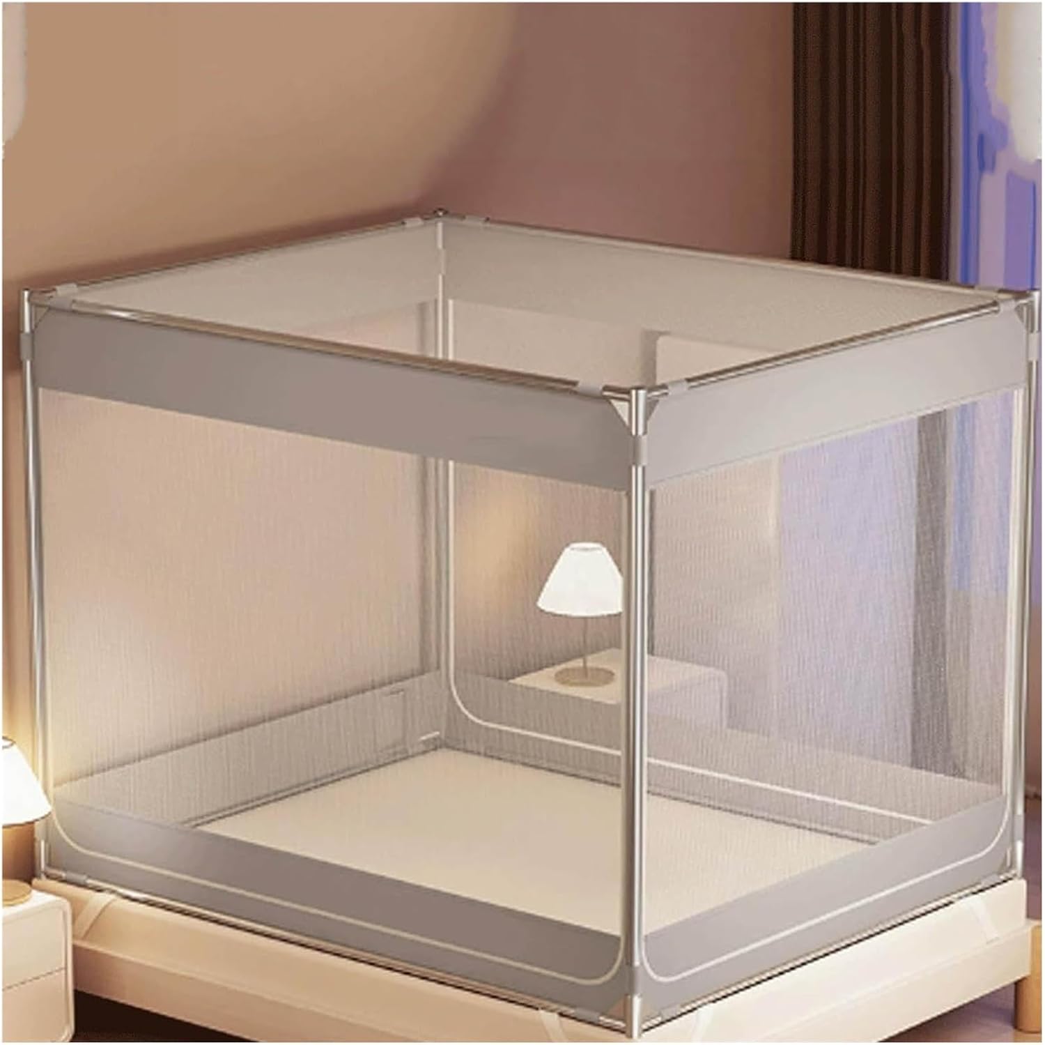 Square Mosquito net, Four-Post Mosquito net, Bedroom Canopy Bed Mosquito net, Mosquito net with dustproof top, Mosquito net Bed for Double Bed Single Bed(Grey,1.8m)