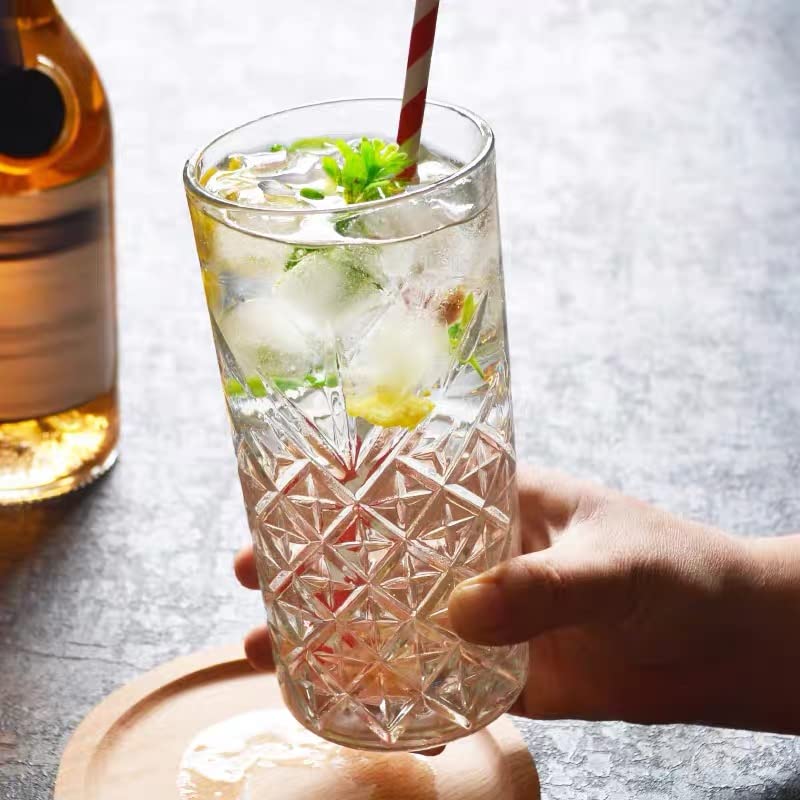 Image of Premium Crystal Water Glass Set of 6 - Highball Drinking Glasses Set for Home - Glass Set for Water Juice Shakes Mojito Cocktail Colddrinks (Chex Design)
