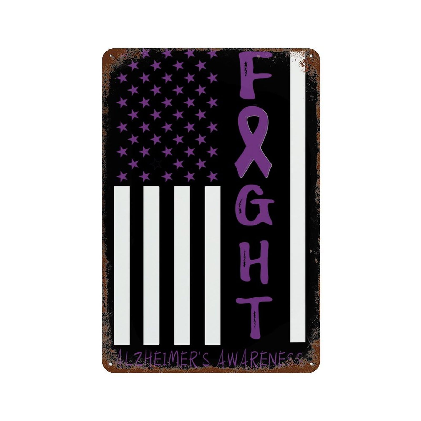 KWQDOZF Breast Cancer Warrior Support Squad Alzheimer's Awareness Theme Metal Tin Sign,Vintage Iron Hanging Plate Vertical with Rust Poster Wall Decor 8x12inch